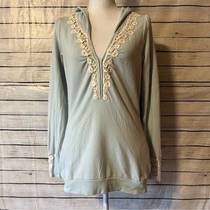 Anthropologie Saturday Sunday Light Blue Hoodie with Lace Accents